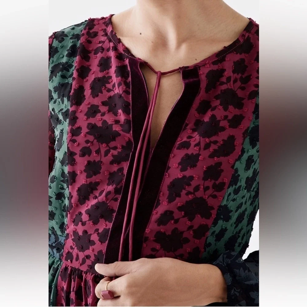 MATILDA JANE Burgundy and blue A Little Party velvet burnout hi lo dress size S - Picture 2 of 16